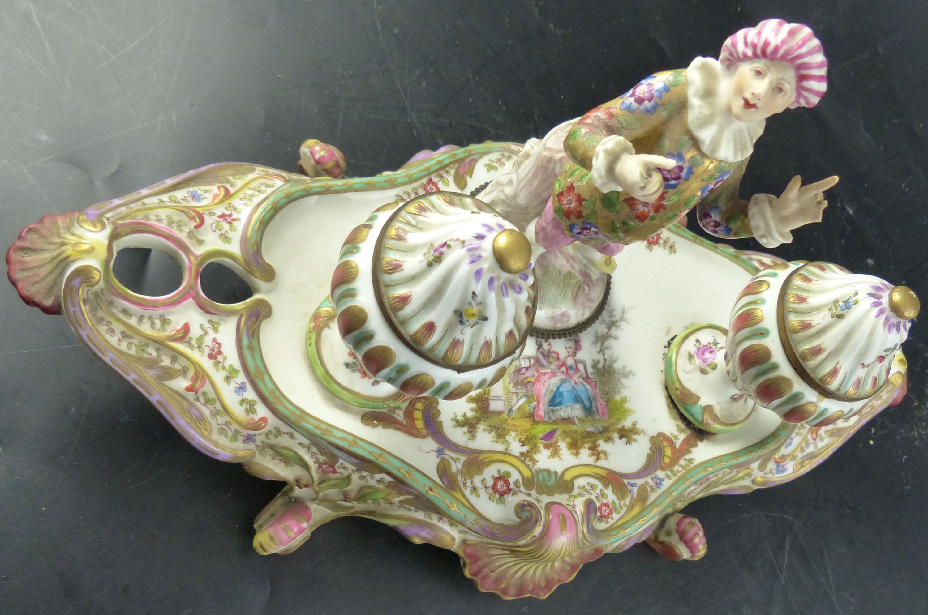 A late 19th / early 20th century Vienna porcelain inkstand, width 33cm height 18cm